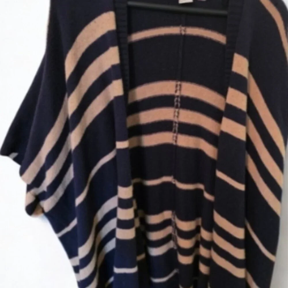 Gap Navy & Tan Striped Open Front Cardigan One Size Lightweight Layering Piece